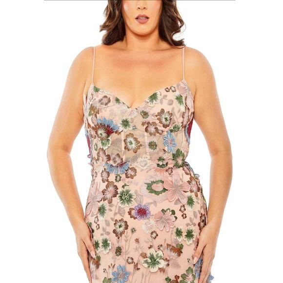 NWT MAC DUGGAL 68531 Pink Embroidered Floral V-Neck Fit Flare Evening Gown 20W - Picture 3 of 16